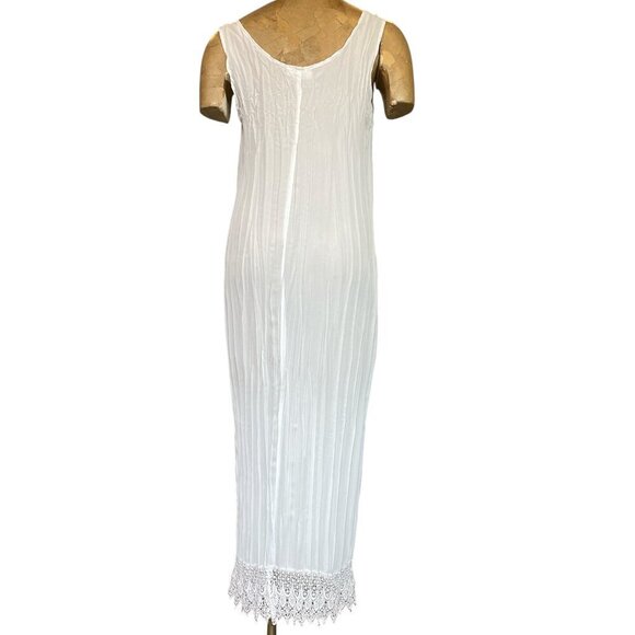 VTG Classique by Shawn Ivory Sheer Crinkle Pleated Crochet Hem Maxi Dress 276L - Picture 5 of 8